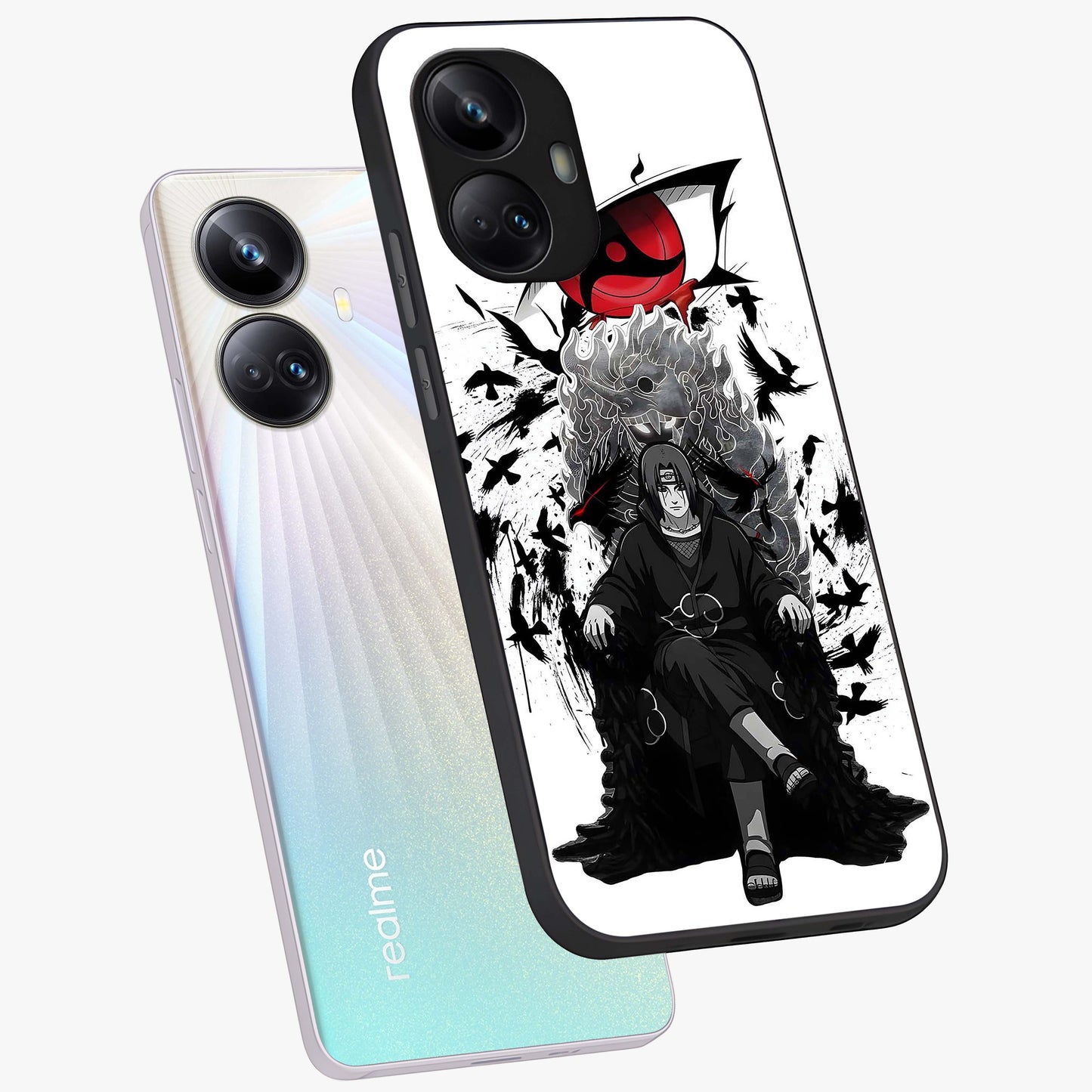 Uchiha Shadow Throne Glass Case displayed in angled mockup highlighting glowing aquatic design with celestial aesthetic.