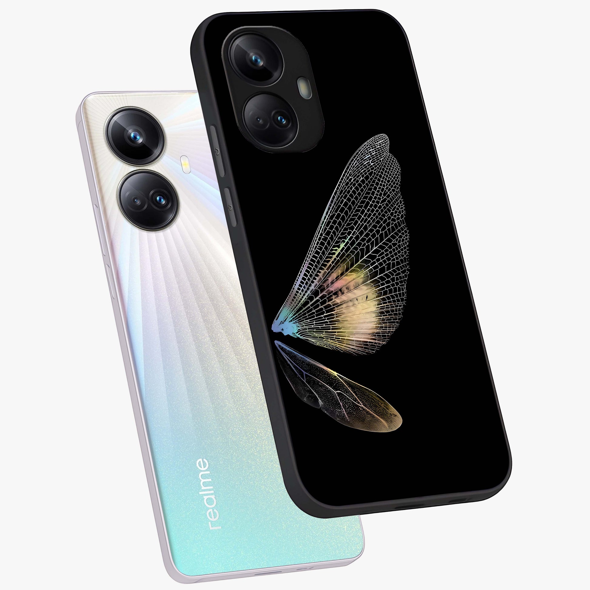 Whispers Of Wings Glass Case displayed in angled mockup highlighting soft feather design with celestial aesthetic style.
