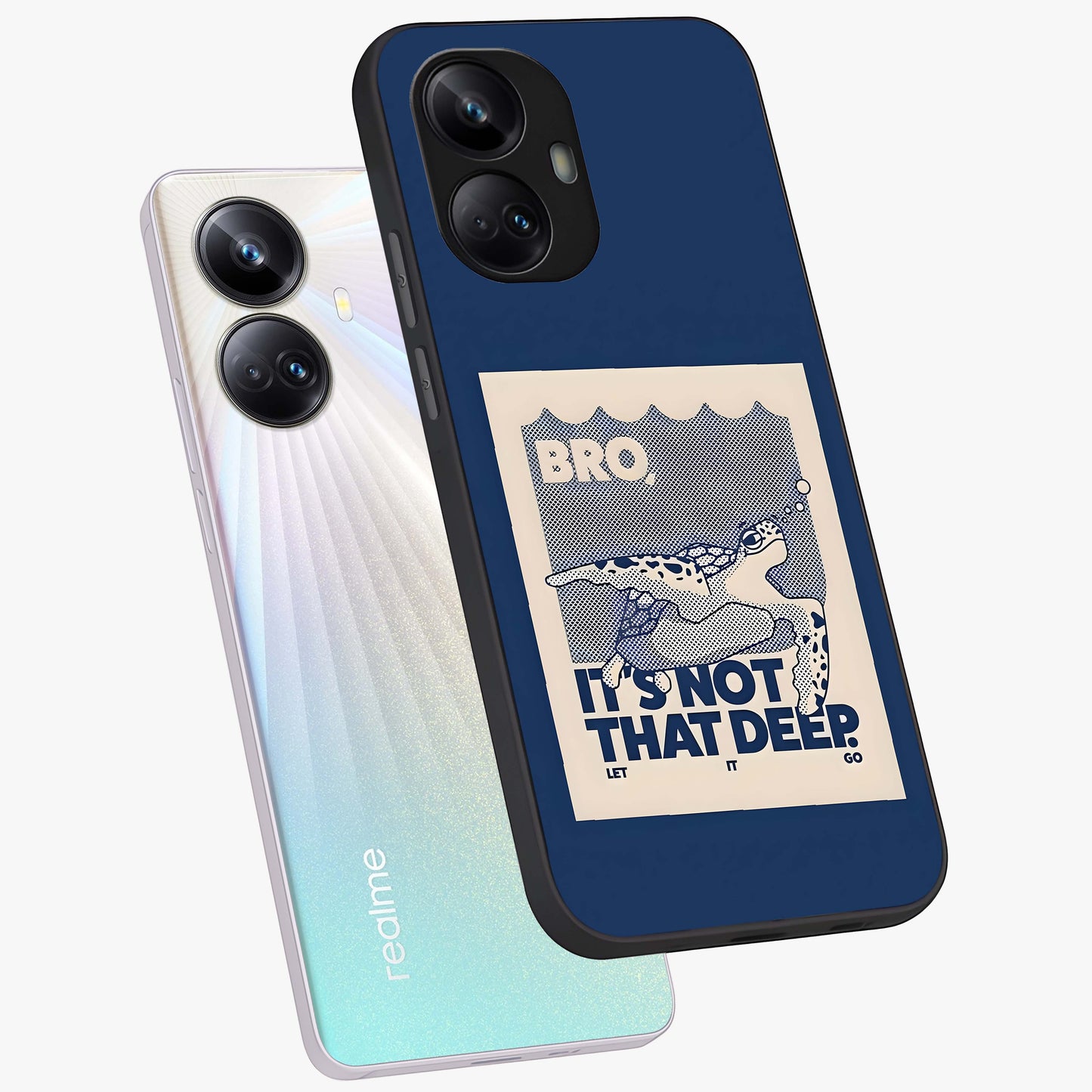Worry Less Swim Glass Case displayed in angled mockup highlighting fun typography design with relaxed aesthetic style.
