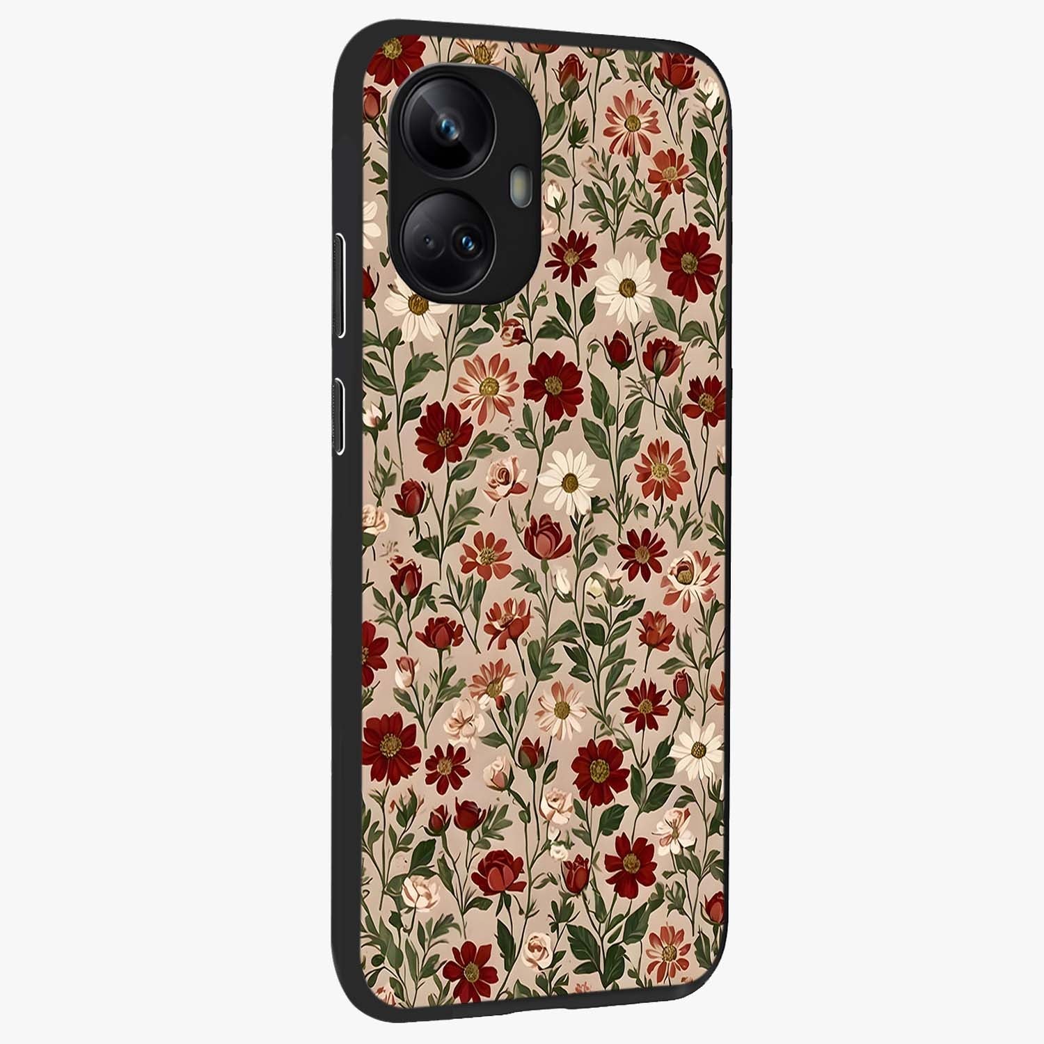 Biege Flower With Leaf Glass Case upright view showcasing delicate beige flower illustration with clean botanical style.