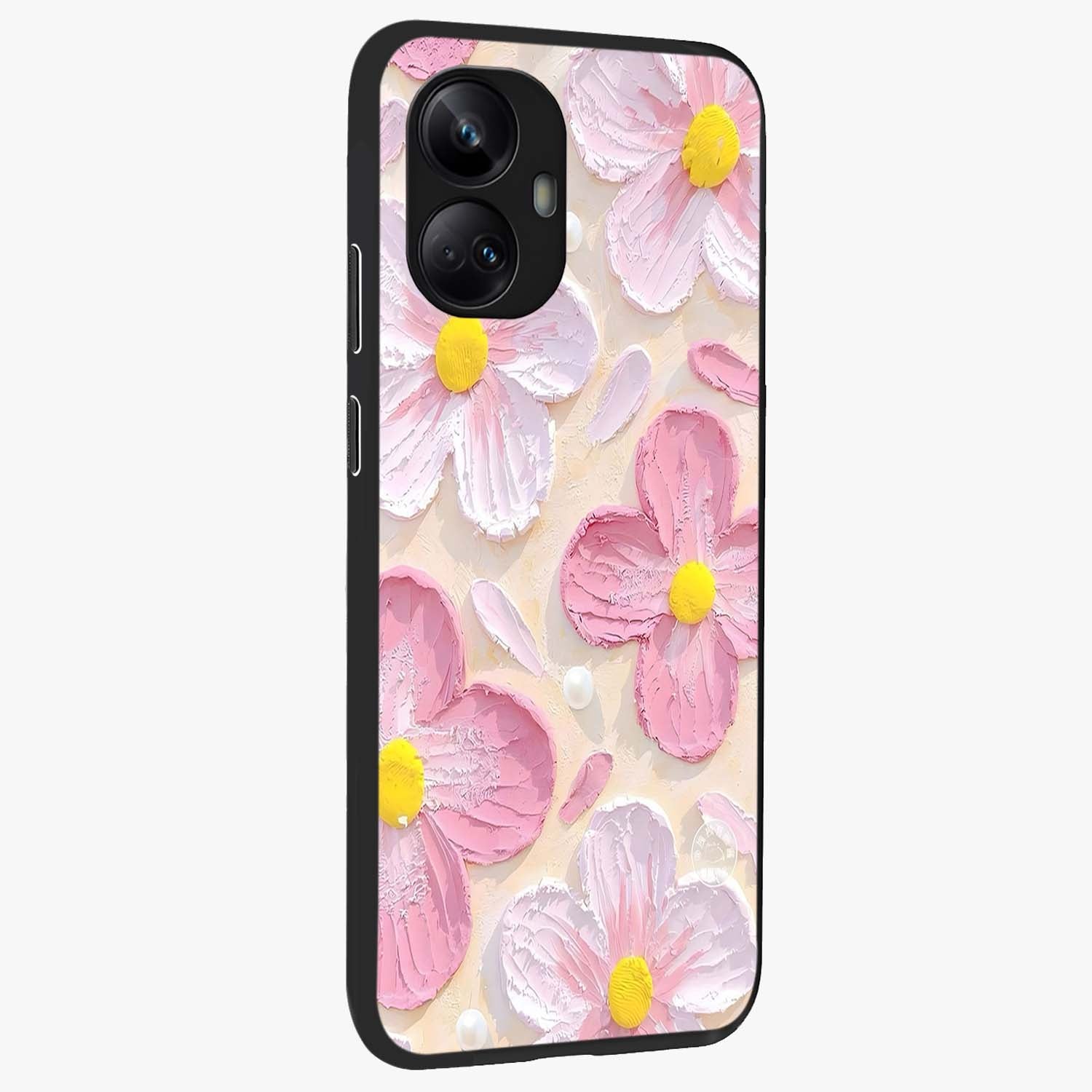 Blush Bloom Texture Glass Case upright view showcasing delicate blush floral texture with modern minimal style.