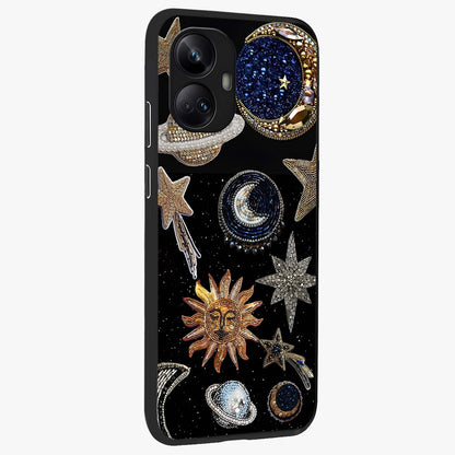 Celestial Gem Constellations Glass Case upright view showcasing cosmic constellation artwork with celestial aesthetic style.