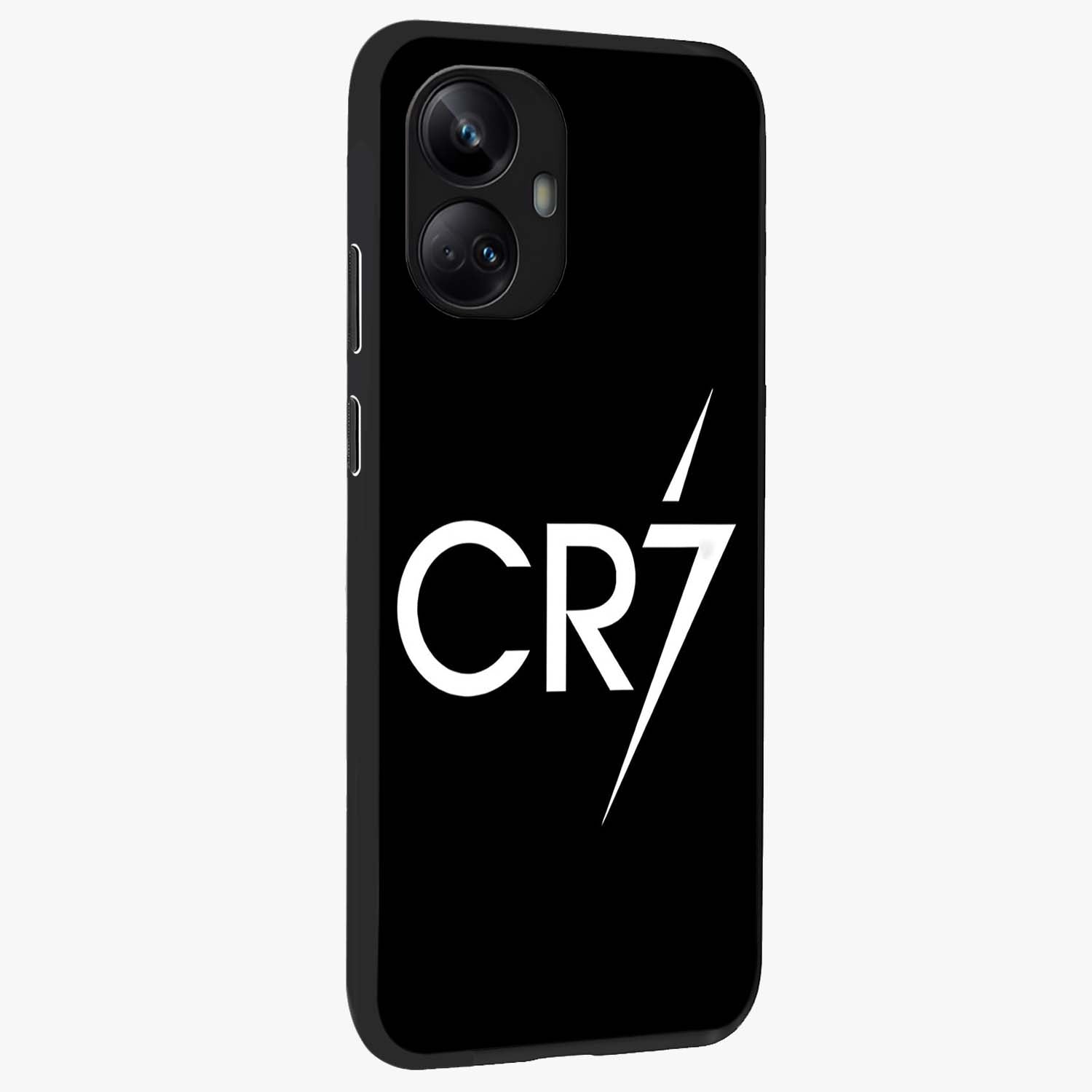 Cr7 Elite Strike Glass Case upright view showcasing energetic football inspired design with modern sports aesthetic.