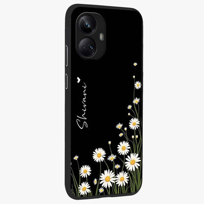 Daisy Cascade Custom Name Glass Case upright view showcasing elegant floral cascade design with personalized aesthetic.