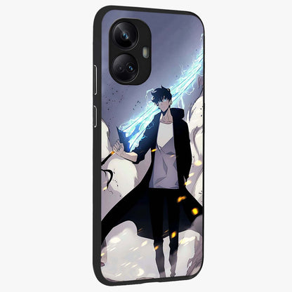 Dark Lightning Anime Warrior Glass Case upright view showcasing dramatic warrior artwork with dark lightning aesthetic.