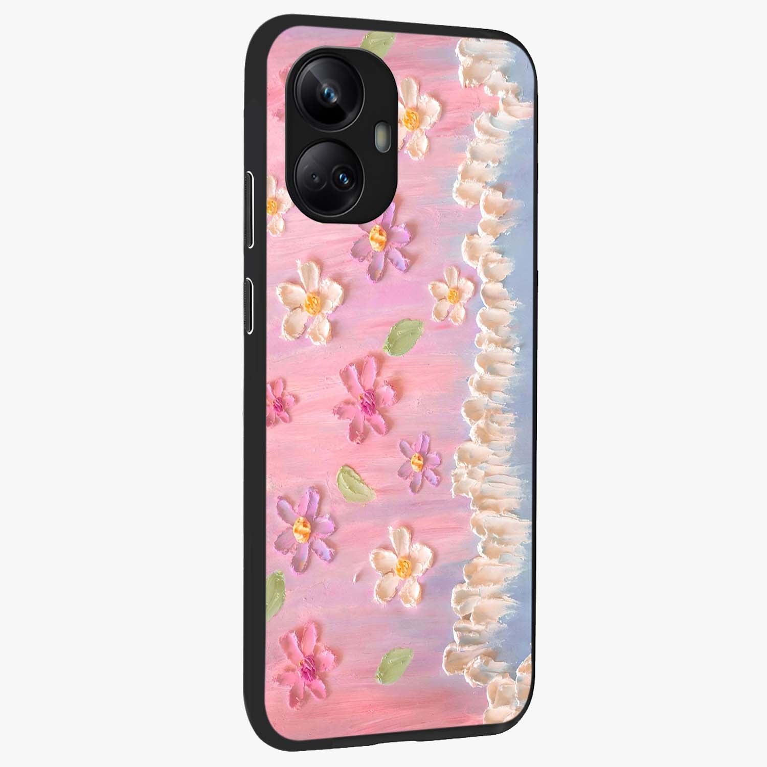 Dreamy Painted Garden Glass Case upright view showcasing vibrant floral garden artwork with artistic nature theme.