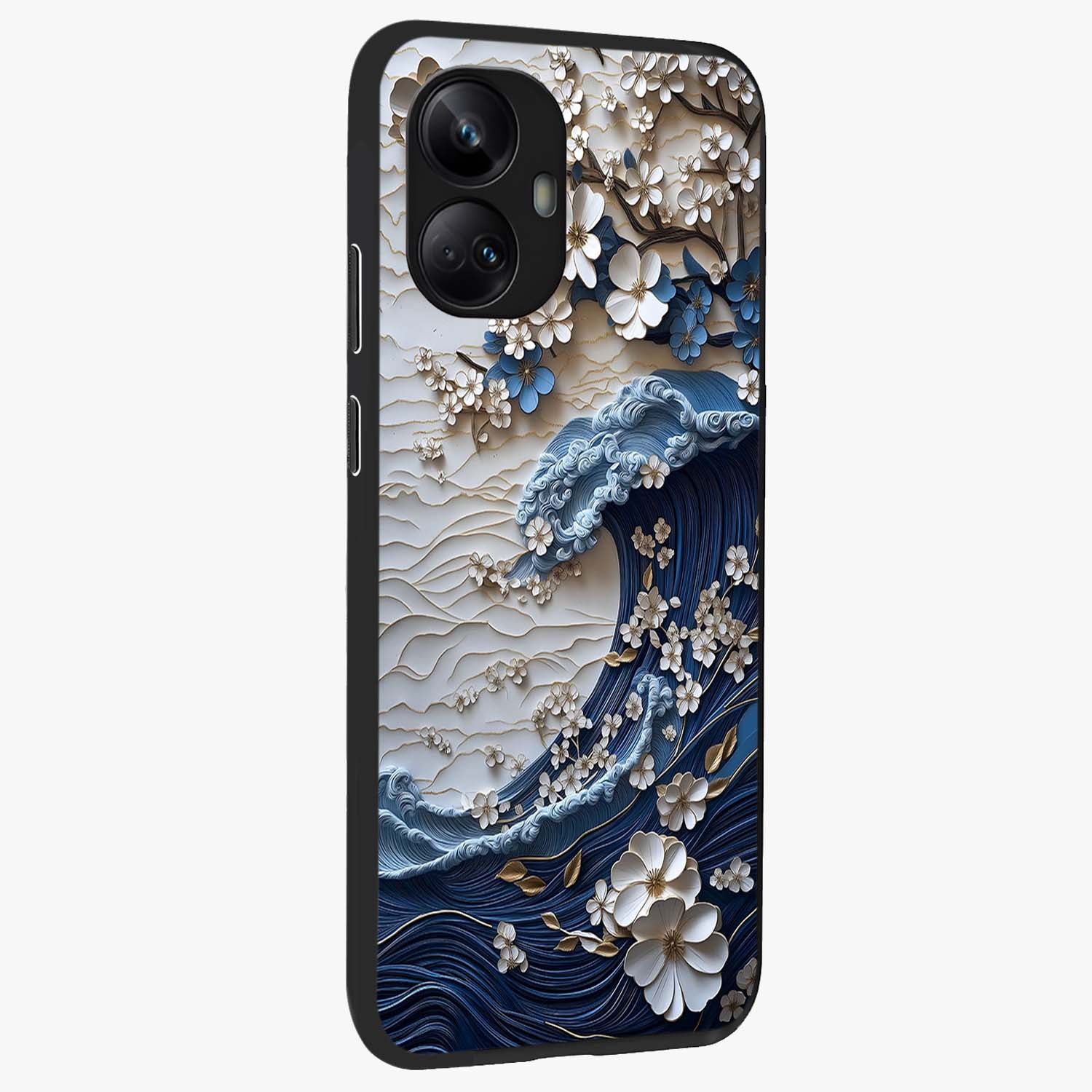 Floral Wave Origami Glass Case upright view showcasing creative floral origami artwork with artistic decorative theme.
