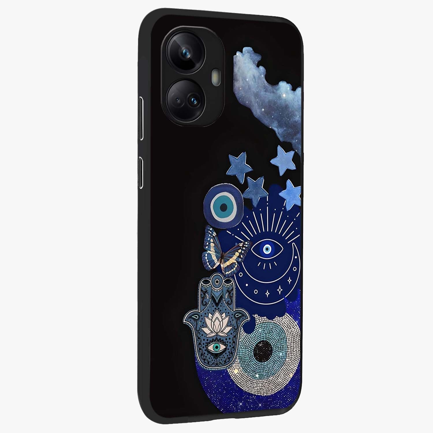 Galactic Charm Cluster Glass Case upright view showcasing glowing cosmic charm artwork with magical celestial style.