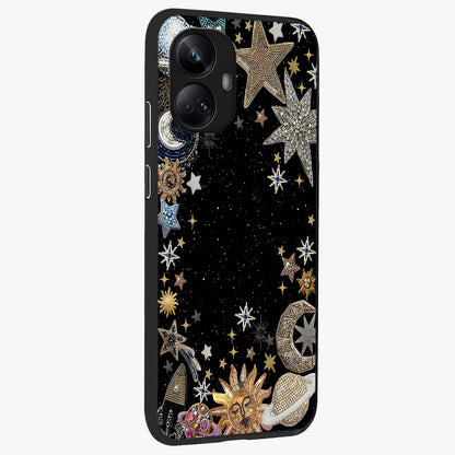 Galactic Jewel Stars Glass Case upright view showcasing glittering star jewel artwork with vibrant galaxy theme.