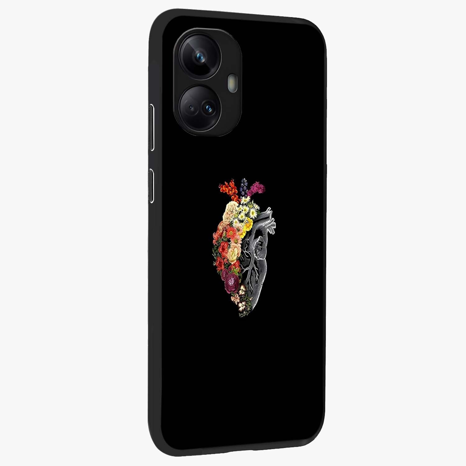Heart With Flowers Glass Case upright view showcasing decorative heart and floral artwork with sweet romantic theme.