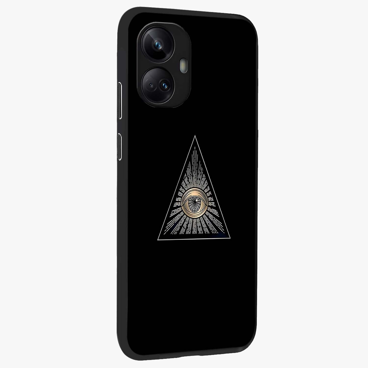 Illuminati Evil Glass Case upright view showcasing striking illuminati artwork with mysterious symbolic theme.