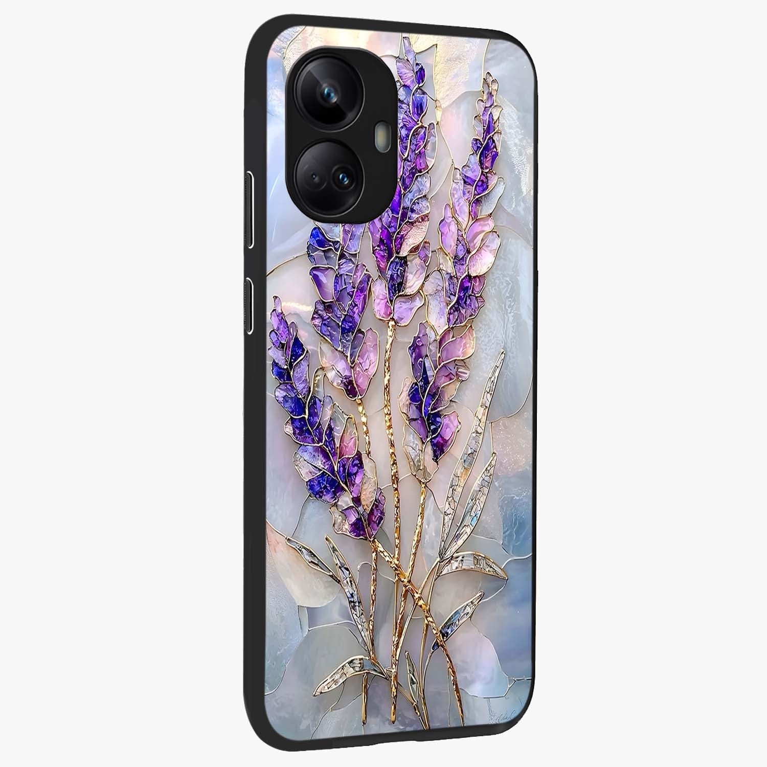 Lavender Dream Glow Glass Case upright view showcasing radiant lavender glow artwork with calming dreamy theme.