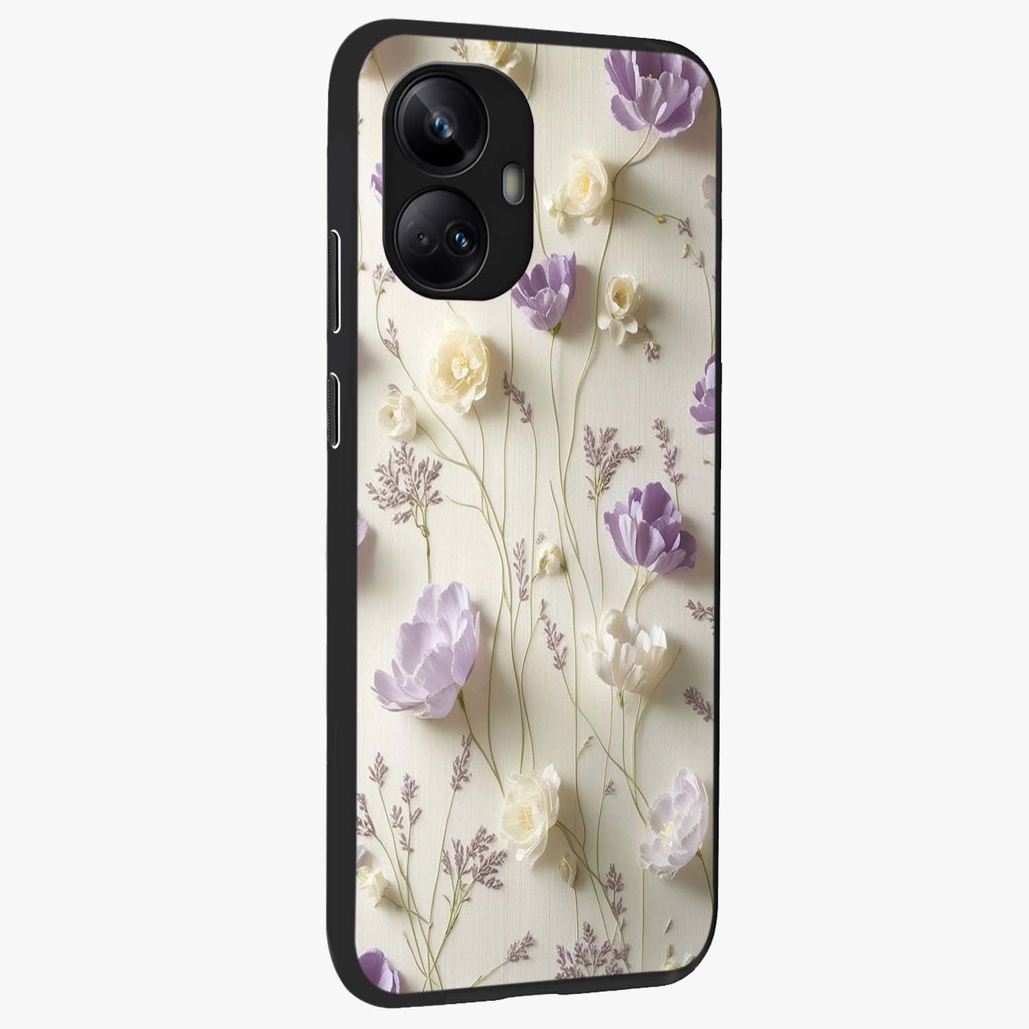 Lilac Breeze Harmony Glass Case upright view showcasing delicate lilac artwork with peaceful floral theme.