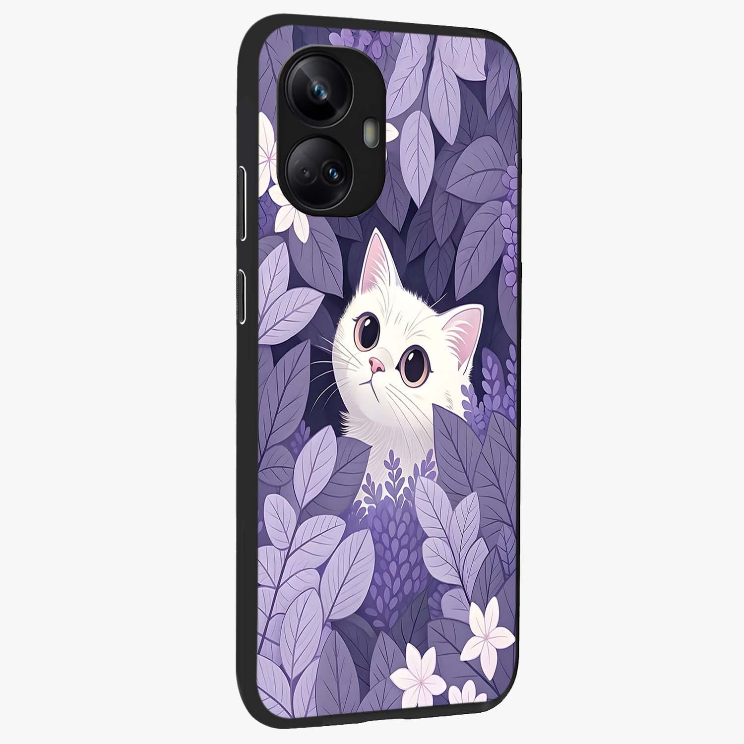 Lilac Hide Peek Cat Glass Case upright view showcasing charming cat artwork with adorable peek theme.