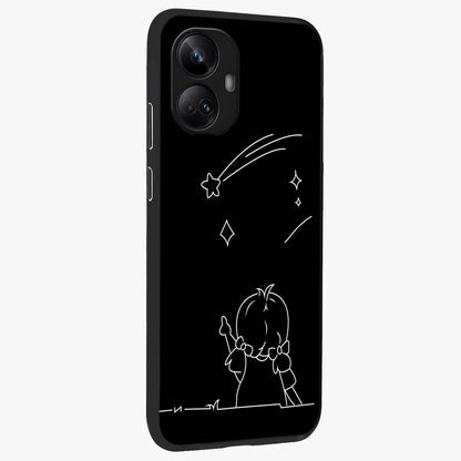 Line Art Girl With Shooting Stars Glass Case upright view showcasing delicate shooting stars artwork with minimal artistic theme.