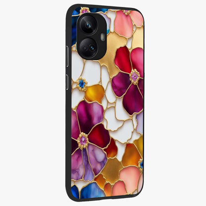 Marble Flower Pattern Glass Case upright view showcasing decorative marble flower artwork with refined style.