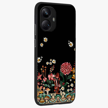 Midnight Bloom Pattern Glass Case upright view showcasing decorative floral artwork with deep night themed palette.