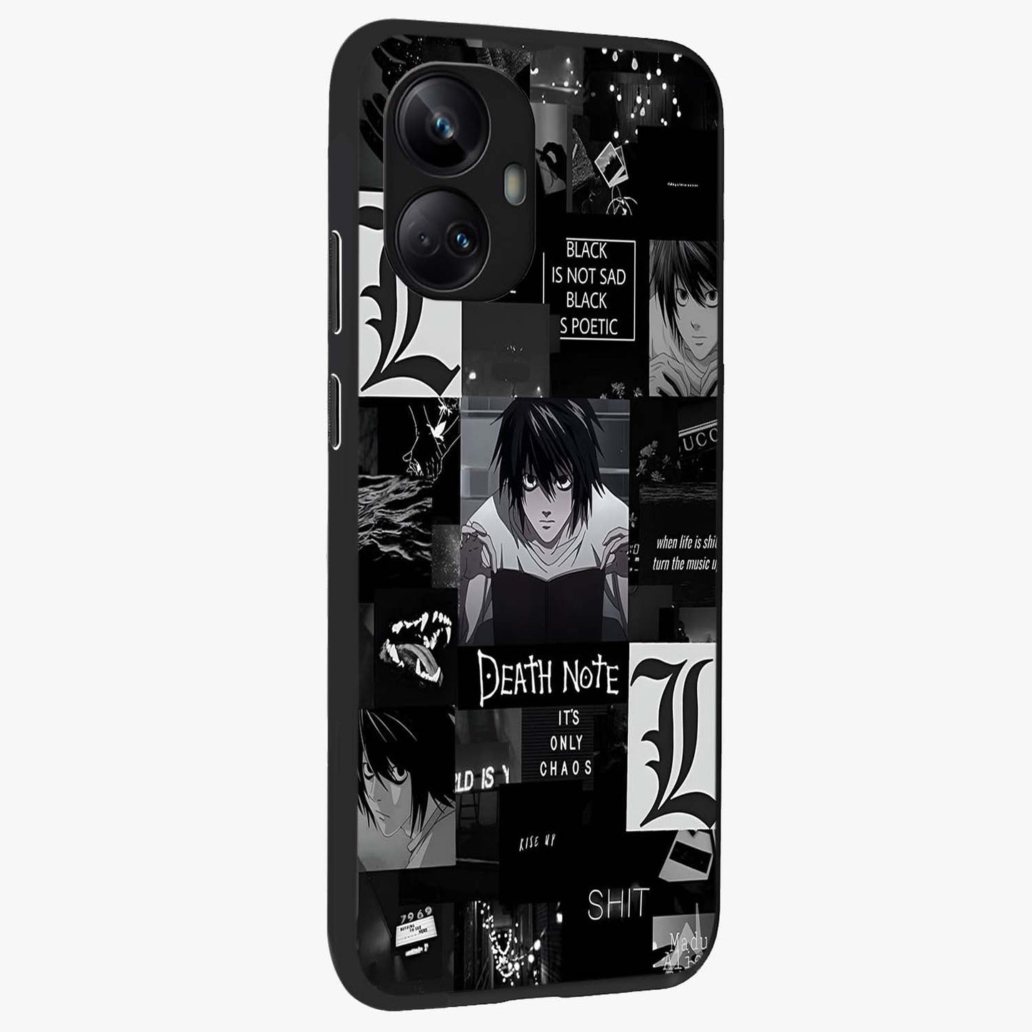 Midnight Chaos Mind Glass Case upright view showcasing expressive abstract artwork with bold dark theme.