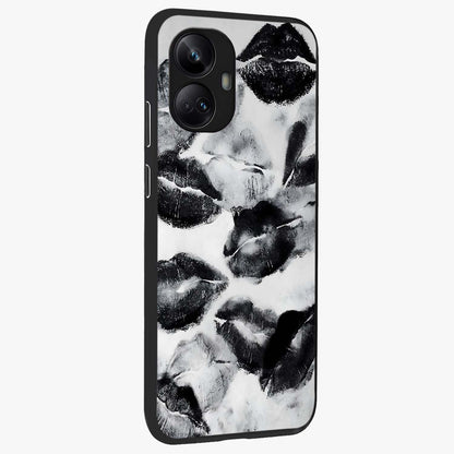Midnight Kiss Marks Glass Case upright view showcasing stylish kiss mark artwork with trendy romantic theme.