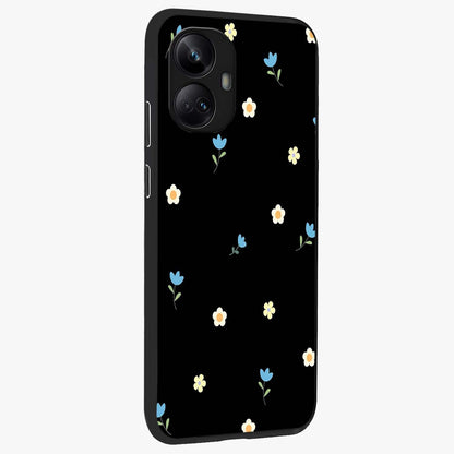 Minimal Petal Whispers Glass Case upright view showcasing elegant floral artwork with modern minimalist style.