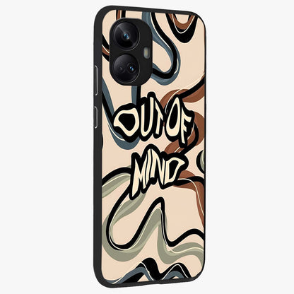 Out Of Mind Glass Case upright view showcasing striking typography artwork with edgy conceptual theme.