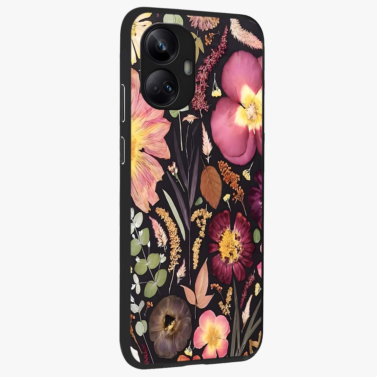 Petal Dream Tapestry Glass Case upright view showcasing detailed floral tapestry artwork with artistic nature theme.