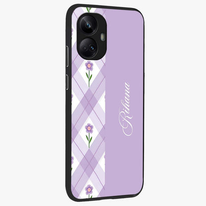 Purple Diamond Floral Glass Case upright view showcasing vibrant floral artwork with stylish geometric theme.