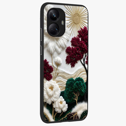 Radiant Bloom Elegance Glass Case upright view showcasing decorative flower artwork with refined botanical theme.