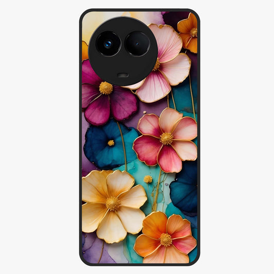 Artlyn Grace Flower Pattern Glass Case showing flat back view with elegant floral pattern artwork and glossy glass finish.