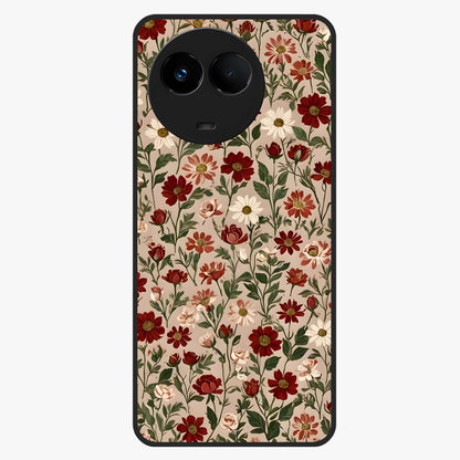 Biege Flower With Leaf Glass Case showing flat back view with soft beige floral artwork and glossy glass finish.