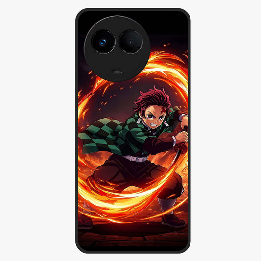 Blazing Sword Resolve Glass Case showing flat back view with fiery sword artwork and glossy glass finish.