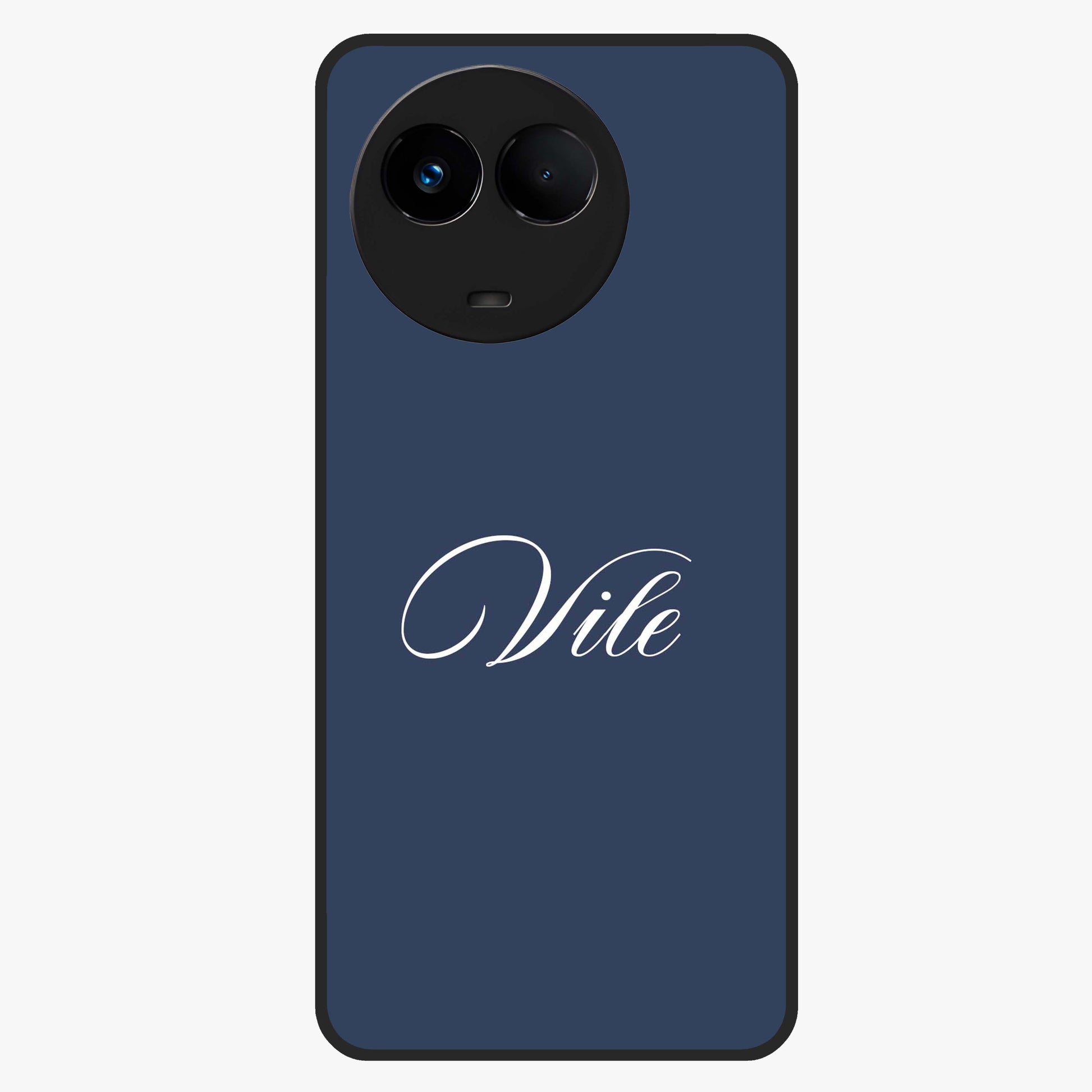 Blue Background Personalized Custom Name Glass Case showing flat back view with minimal blue background and custom name design.
