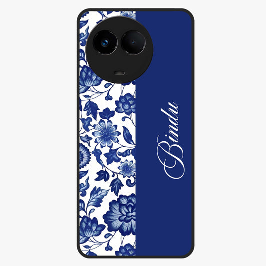 Blue Vintage Floral Pattern Glass Case upright view showcasing timeless floral illustration with vintage inspired style.