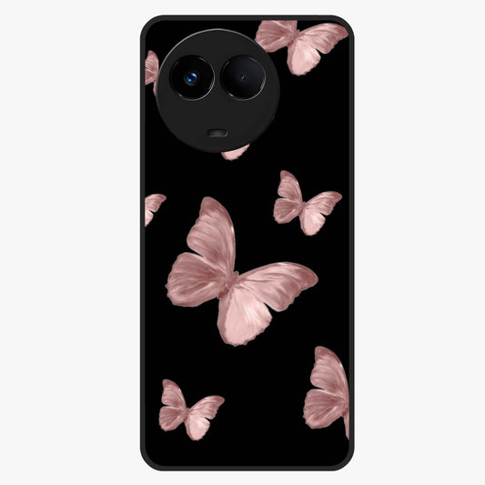 Butterfly Pattern Glass Case showing flat back view with elegant butterfly pattern artwork and glossy glass finish.