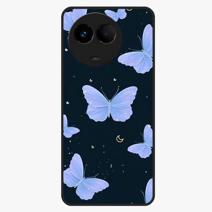 Butterfly With Stars Pattern Glass Case showing flat back view with butterfly and star pattern artwork and glossy glass finish.