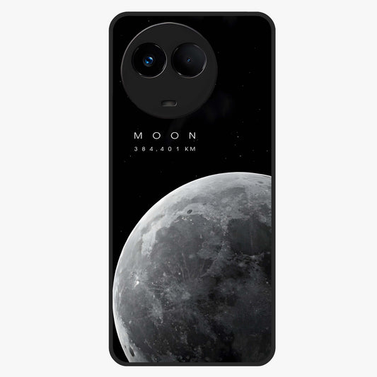Cosmic Moon Glow Glass Case showing flat back view with glowing moon artwork and glossy glass finish.