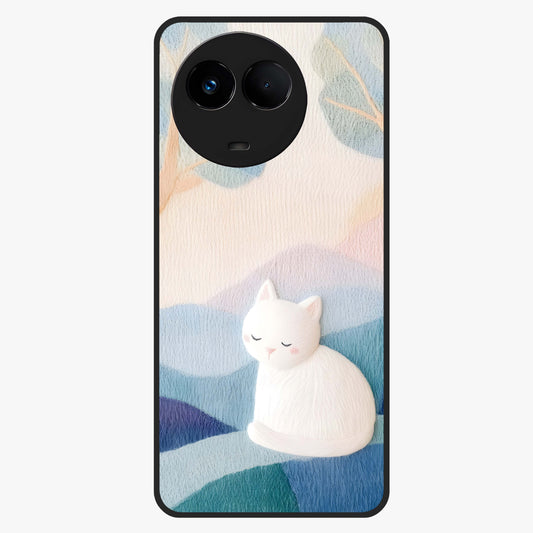 Cotton Dream Cat Glass Case showing flat back view with soft dreamy cat artwork and glossy glass finish.
