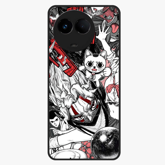 Crimson Chaos Panel Glass Case showing flat back view with bold crimson abstract artwork and glossy glass finish.