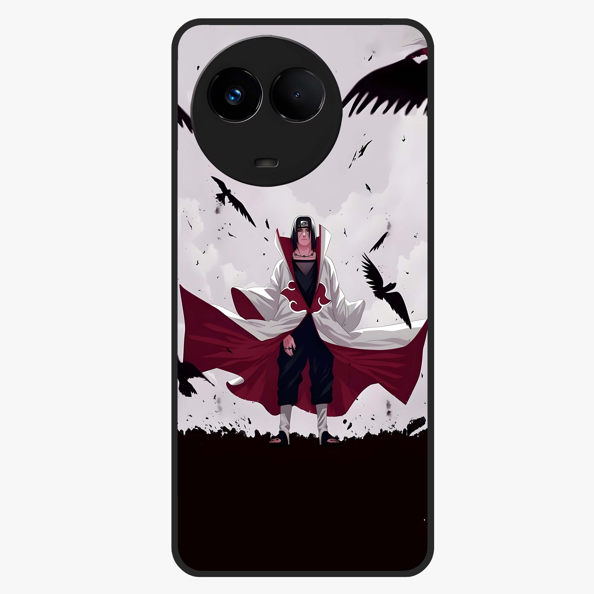 Crimson Crow Ascension Glass Case showing flat back view with mystical crow artwork and glossy glass finish.