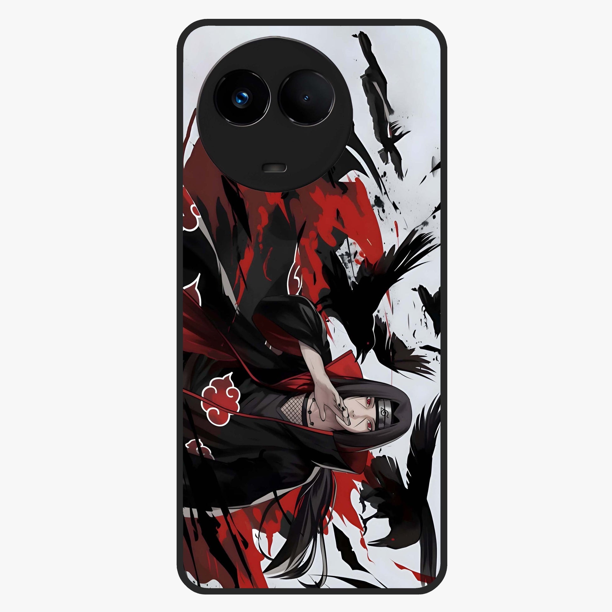 Crimson Crow Illusion Glass Case showing flat back view with artistic crow illusion artwork and glossy glass finish.