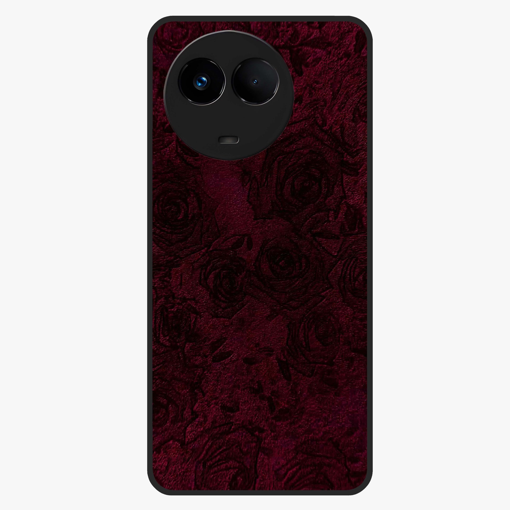 Crimson Fade Flow Glass Case showing flat back view with flowing crimson gradient artwork and glossy glass finish.