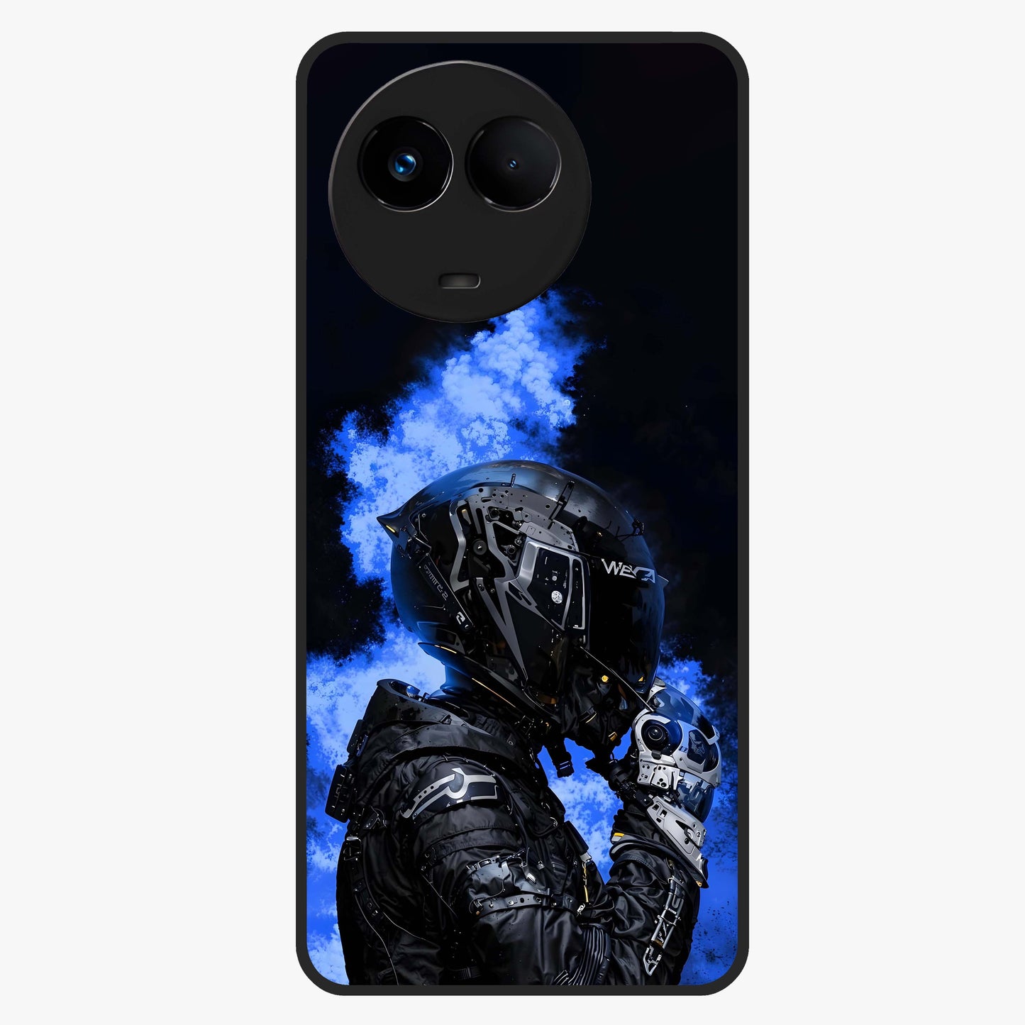 Cyber Sentinel Protocol Glass Case showing flat back view with futuristic cyber themed artwork and glossy glass finish.
