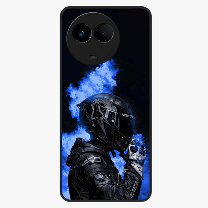Cyber Sentinel Protocol Glass Case showing flat back view with futuristic cyber themed artwork and glossy glass finish.