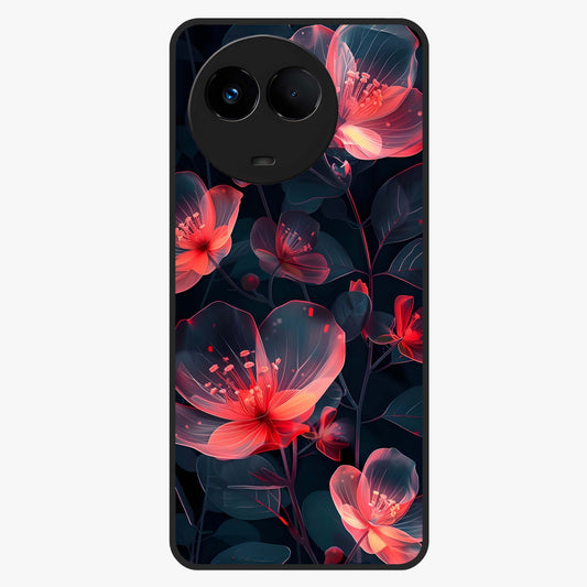 Dark Shade of Flower Glass Case showing flat back view with elegant dark floral artwork and glossy glass finish.