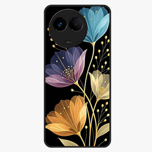 Delicate Multicolor Flowers Glass Case showing flat back view with vibrant floral artwork and glossy glass finish.