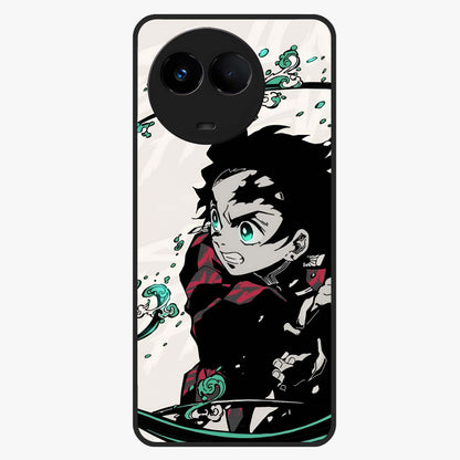 Demon Slayer Glass Case showing flat back view with bold anime inspired artwork and glossy glass finish.