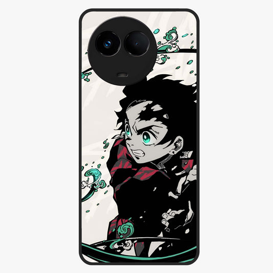 Demon Slayer Glass Case showing flat back view with bold anime inspired artwork and glossy glass finish.