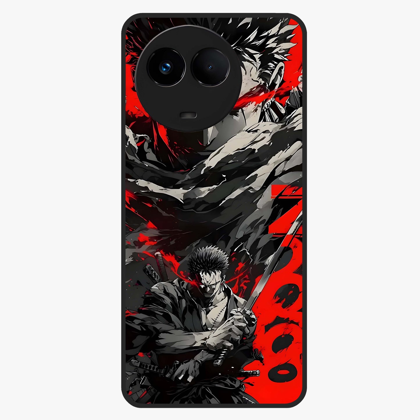 Demon Sword Resolve Glass Case showing flat back view with fierce sword warrior artwork and glossy glass finish.