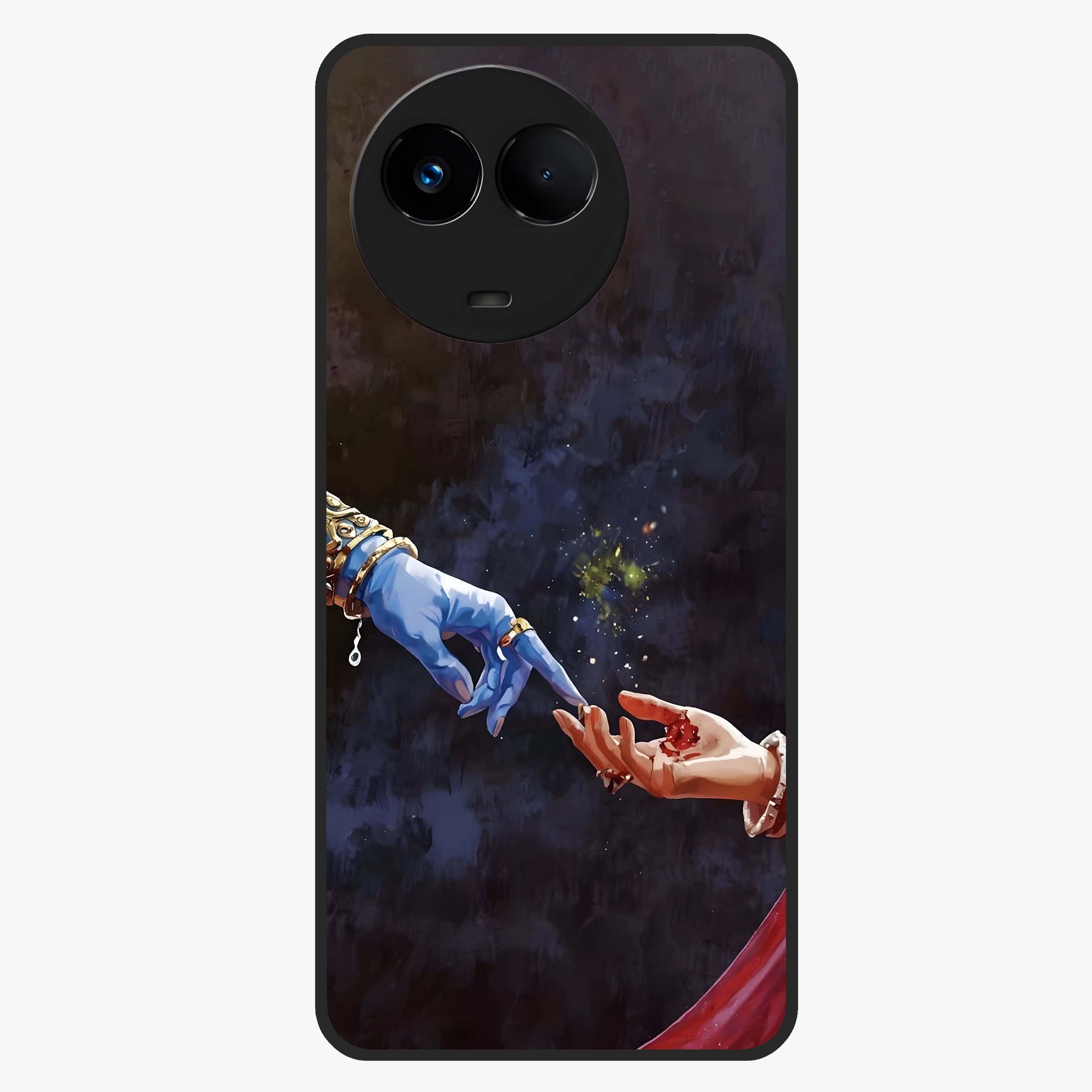 Divine Touch Eternal Glass Case showing flat back view with spiritual themed artwork and glossy glass finish.