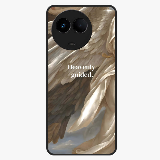 Divine Winged Grace Glass Case showing flat back view with elegant wing inspired artwork and glossy glass finish.